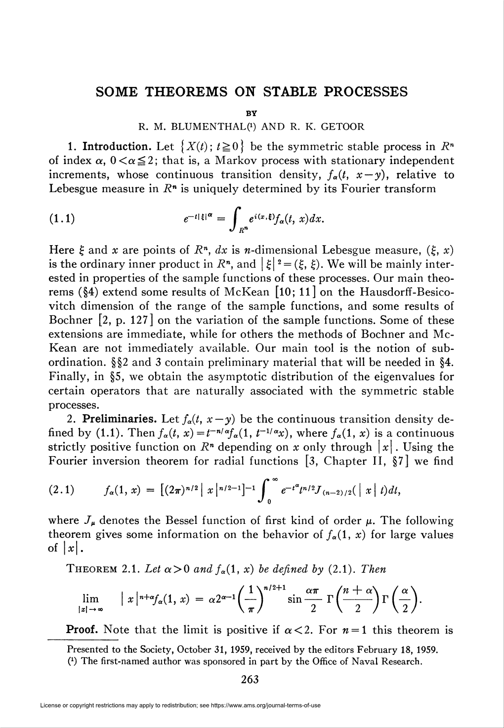 Some Theorems on Stable Processes