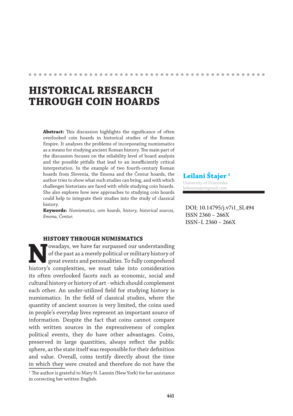 Historical Research Through Coin Hoards