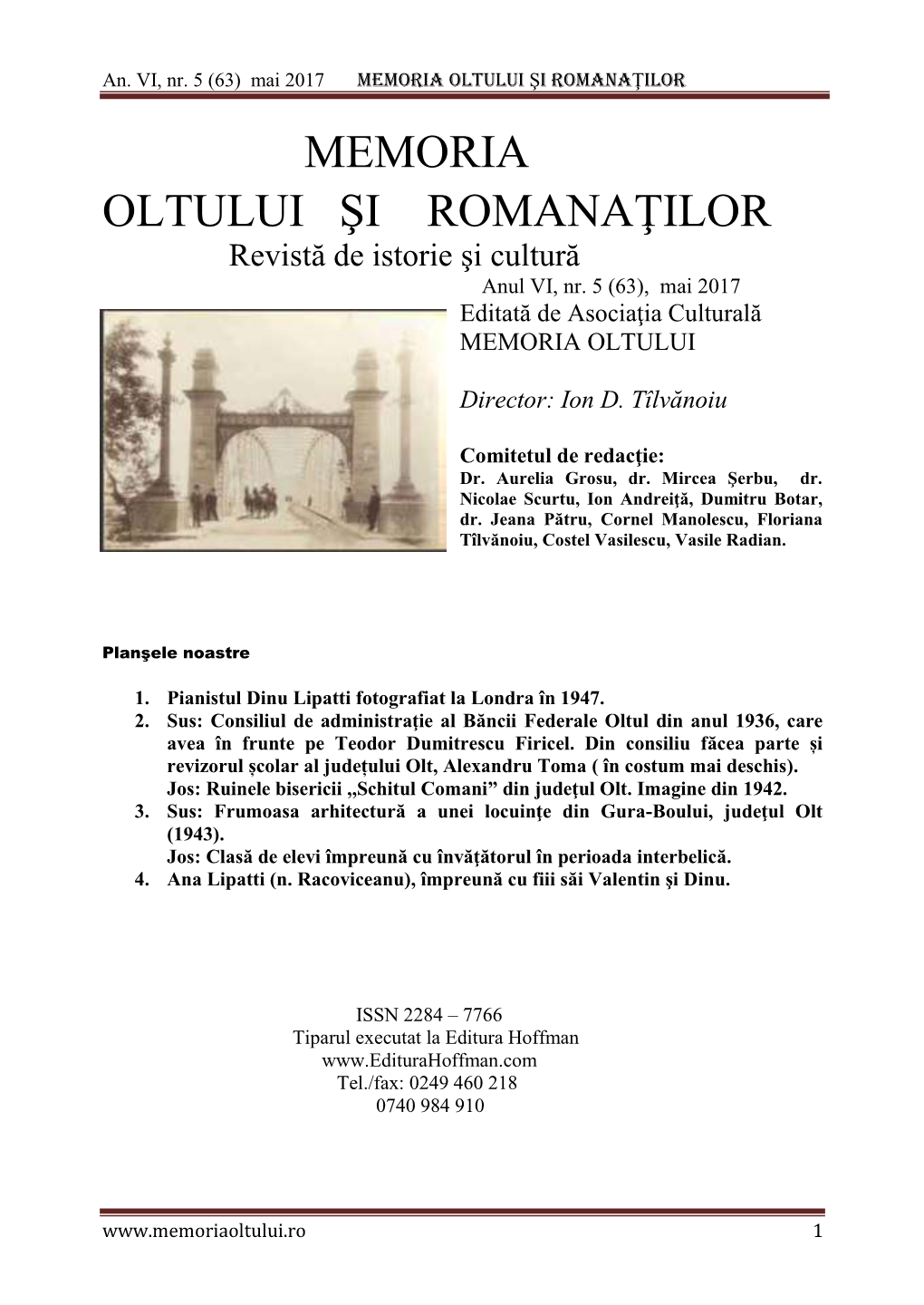 Revista Memoria Oltului Si Romanatilor Nr. 63/Mai 2017