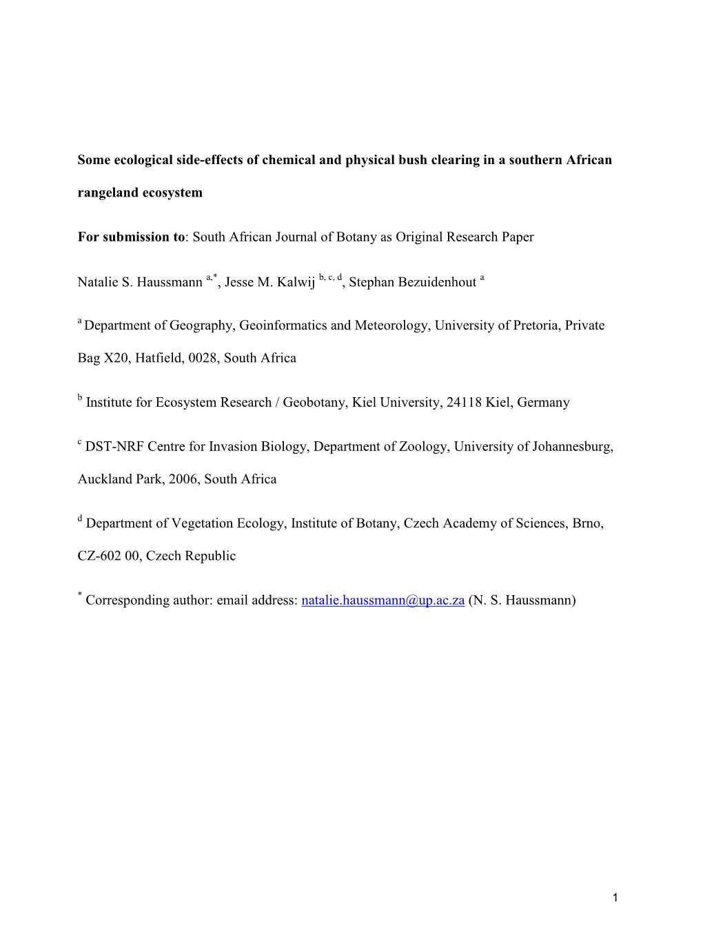 Some Ecological Side-Effects of Chemical and Physical Bush Clearing in a Southern African Rangeland Ecosystem