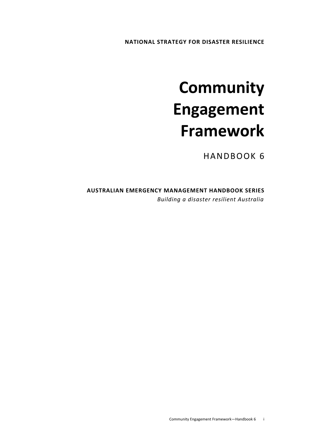 National Strategy for Disaster Resilience Community Engagement Framework