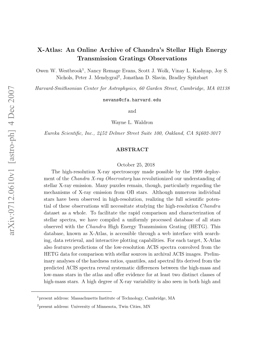 X-Atlas: an Online Archive of Chandra's Stellar High Energy