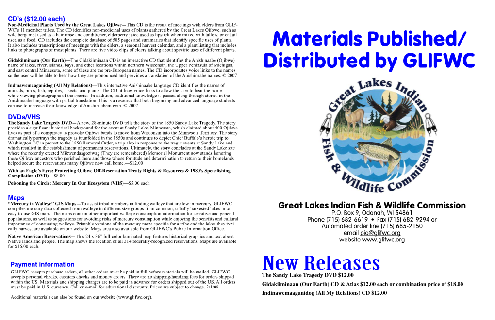 Materials Published/ Distributed by GLIFWC