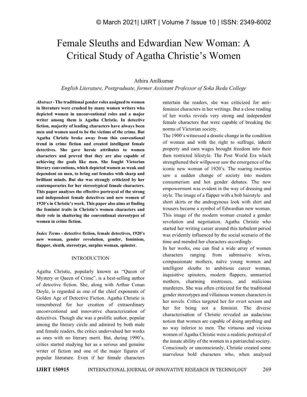 A Critical Study of Agatha Christie's Wo