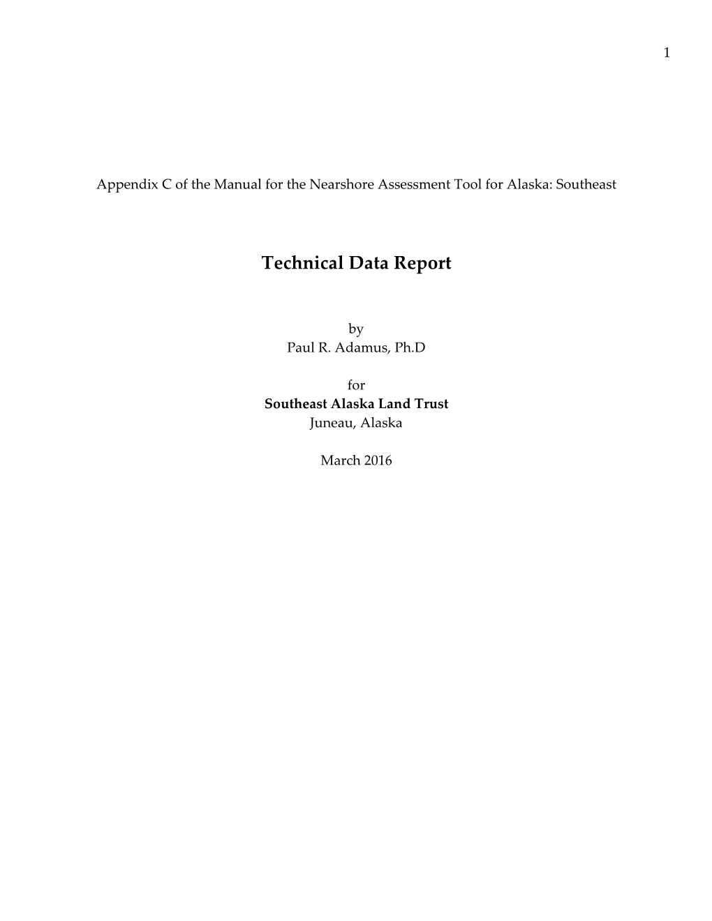 Appendix C of the Manual for the Nearshore Assessment Tool for Alaska: Southeast