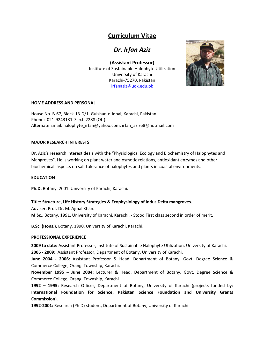 Curriculum Vitae Dr. Irfan Aziz