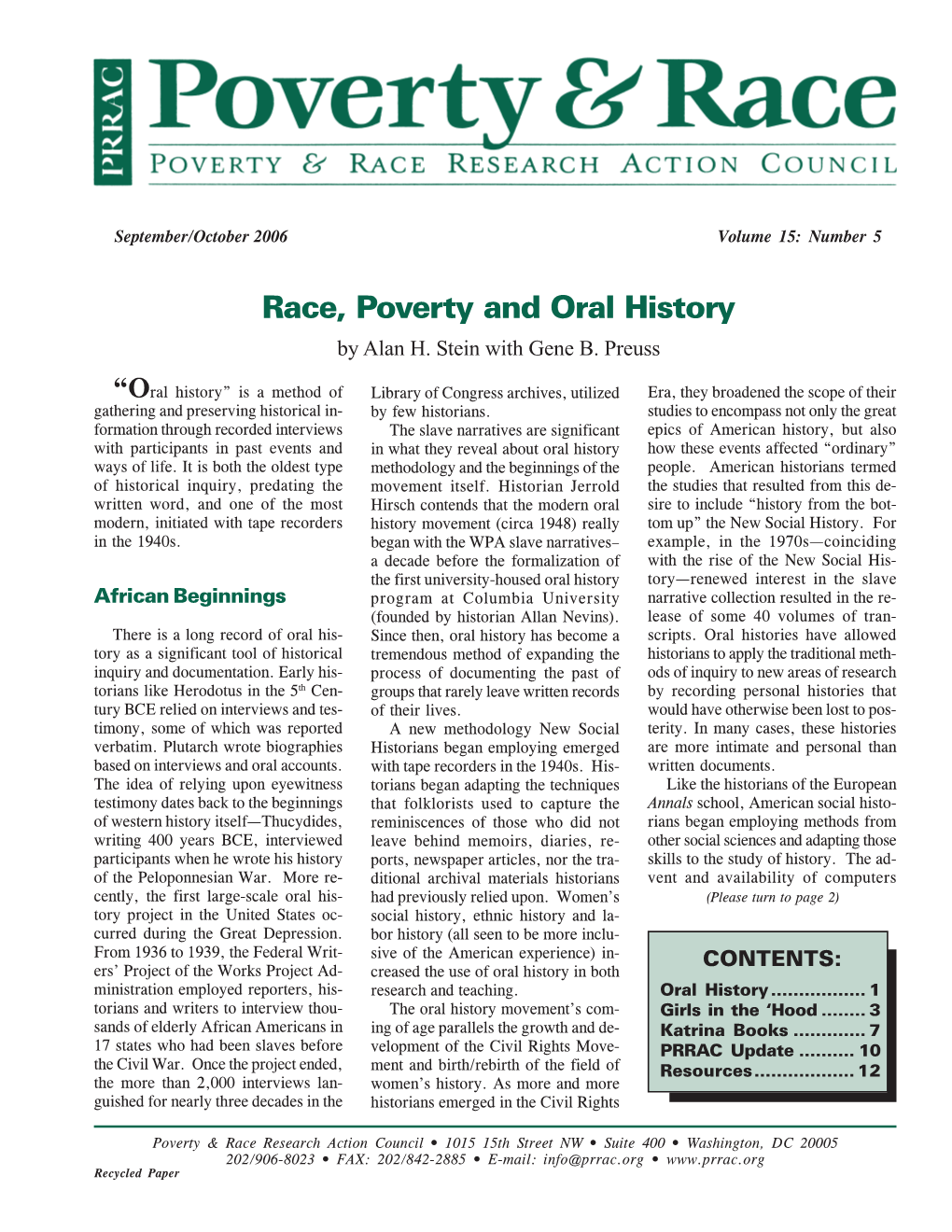 Race, Poverty and Oral History by Alan H