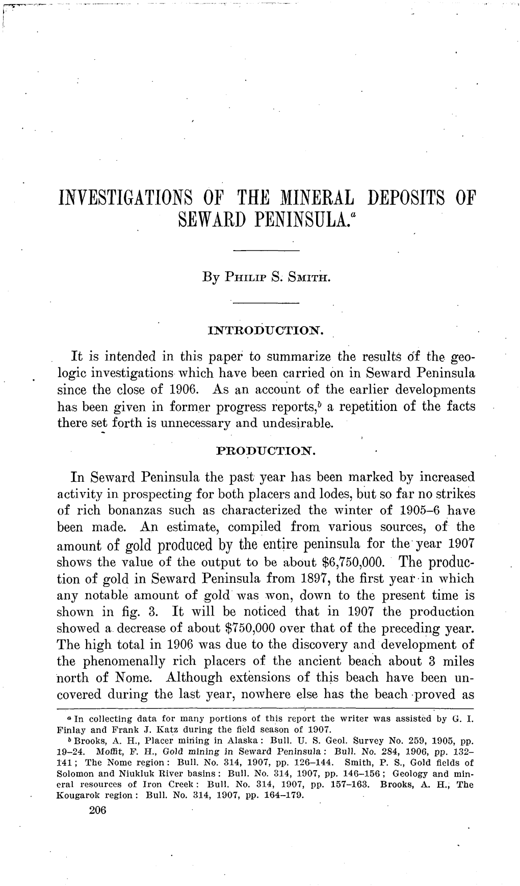 Investigations of the Mineeal Deposits of Seward Peninsula."