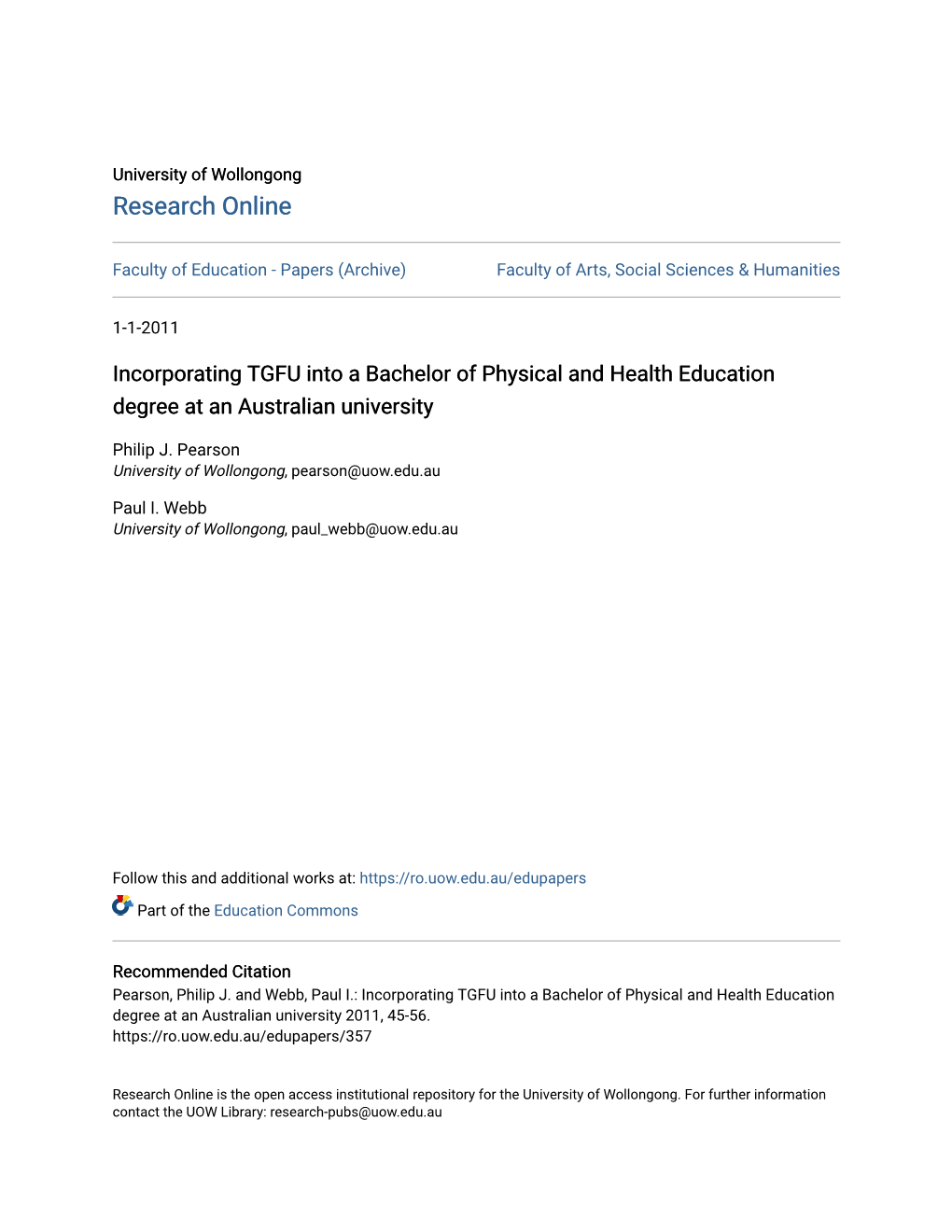 Incorporating TGFU Into a Bachelor of Physical and Health Education Degree at an Australian University