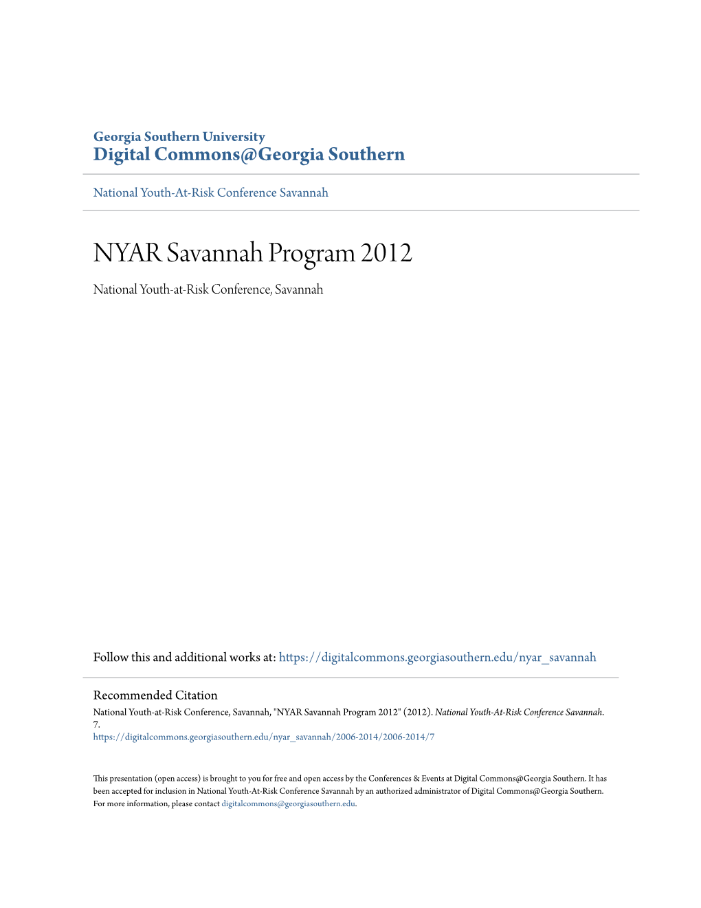 NYAR Savannah Program 2012 National Youth-At-Risk Conference, Savannah