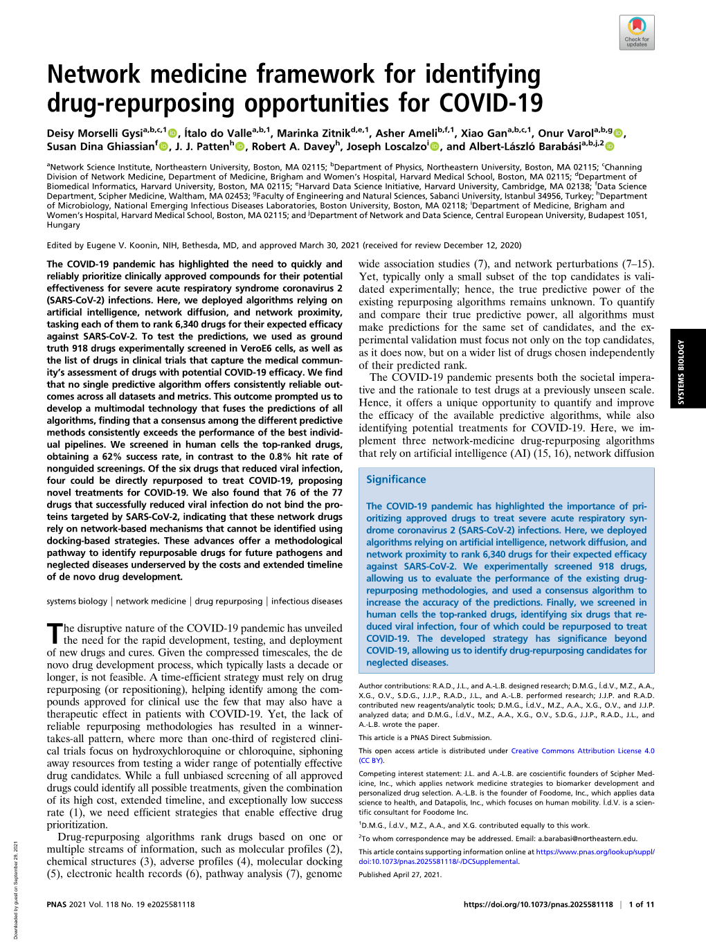 Network Medicine Framework for Identifying Drug-Repurposing Opportunities for COVID-19