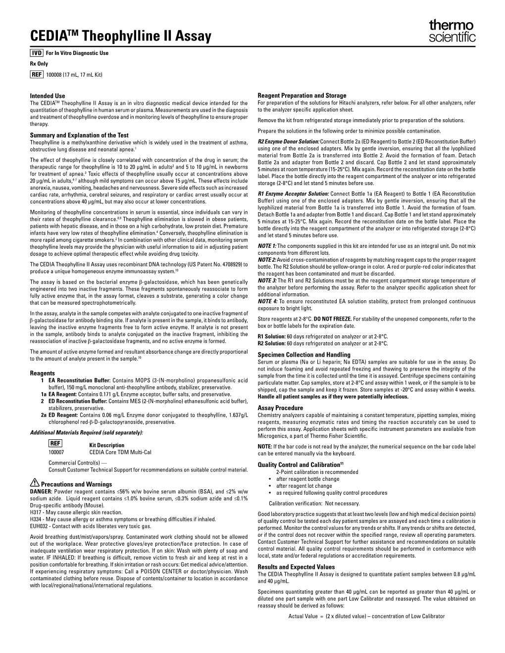 CEDIA Theophylline II Assay Package Insert