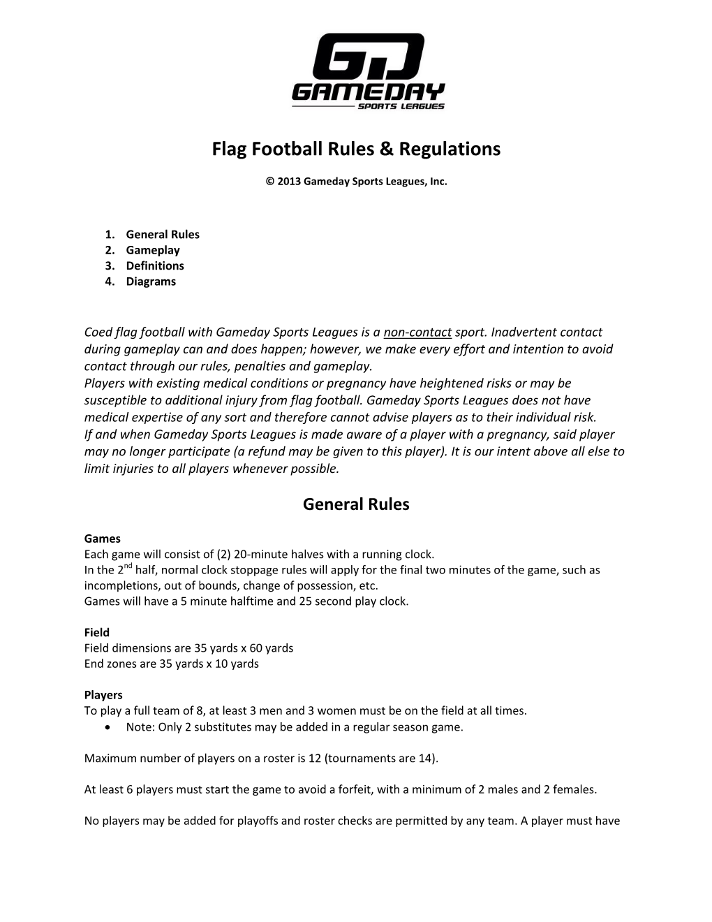 Flag Football Rules & Regulations