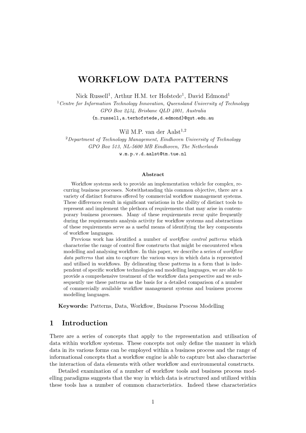 Workflow Data Patterns