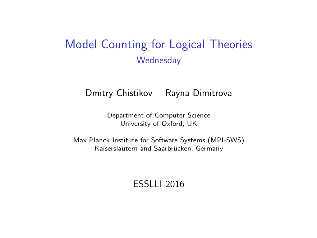 Model Counting for Logical Theories Wednesday