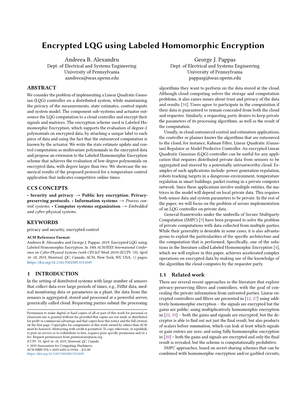 Encrypted LQG Using Labeled Homomorphic Encryption