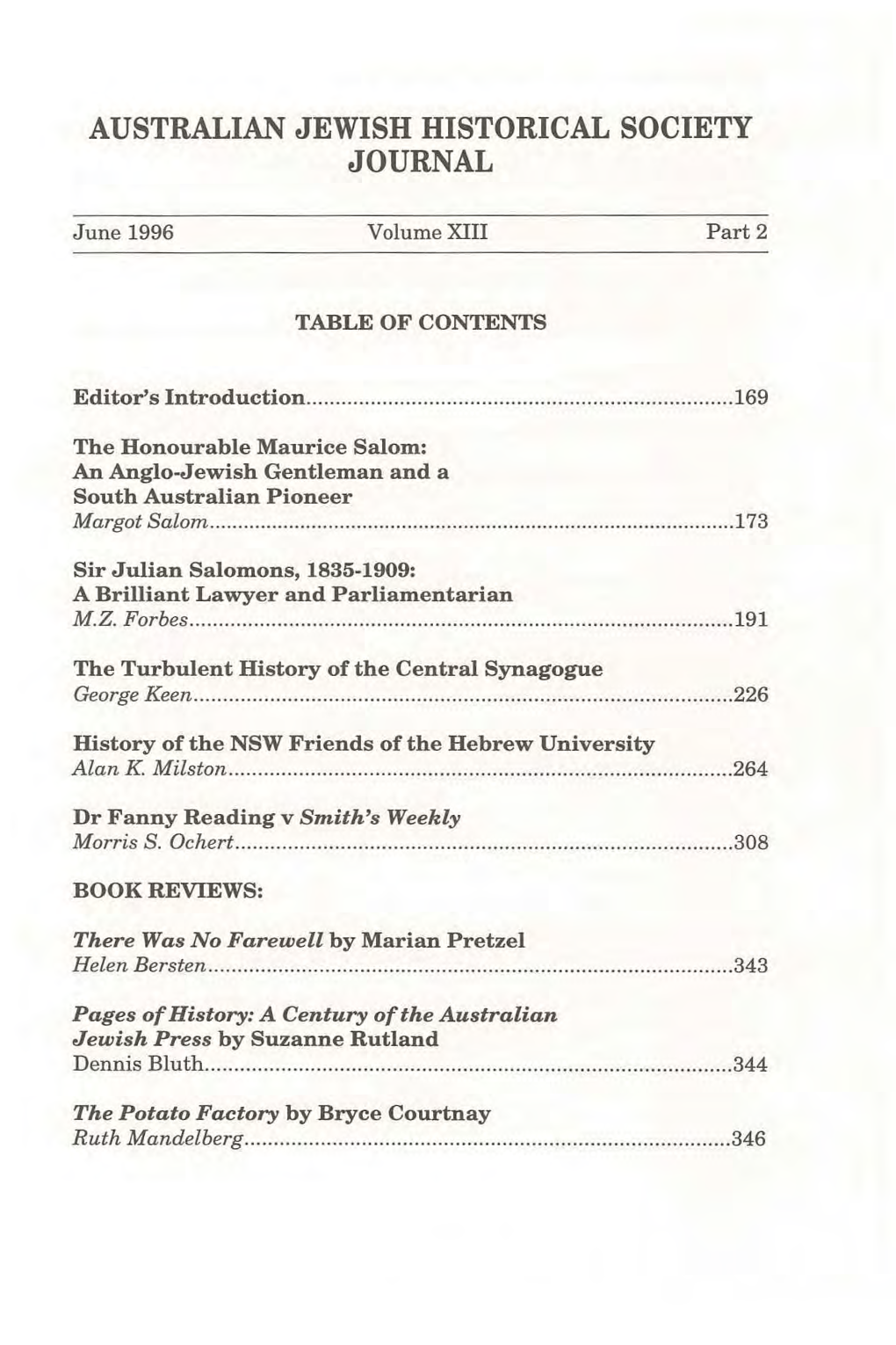 Australian Jewish Historical Society Journal