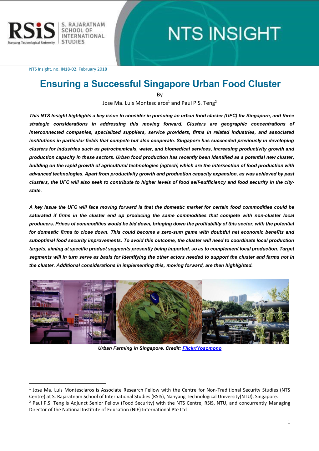 Ensuring a Successful Singapore Urban Food Cluster by Jose Ma