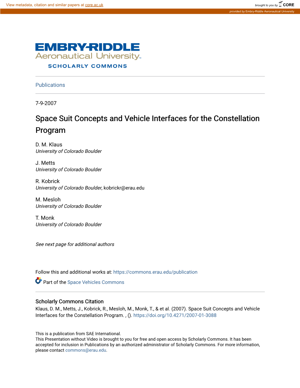 Space Suit Concepts and Vehicle Interfaces for the Constellation Program