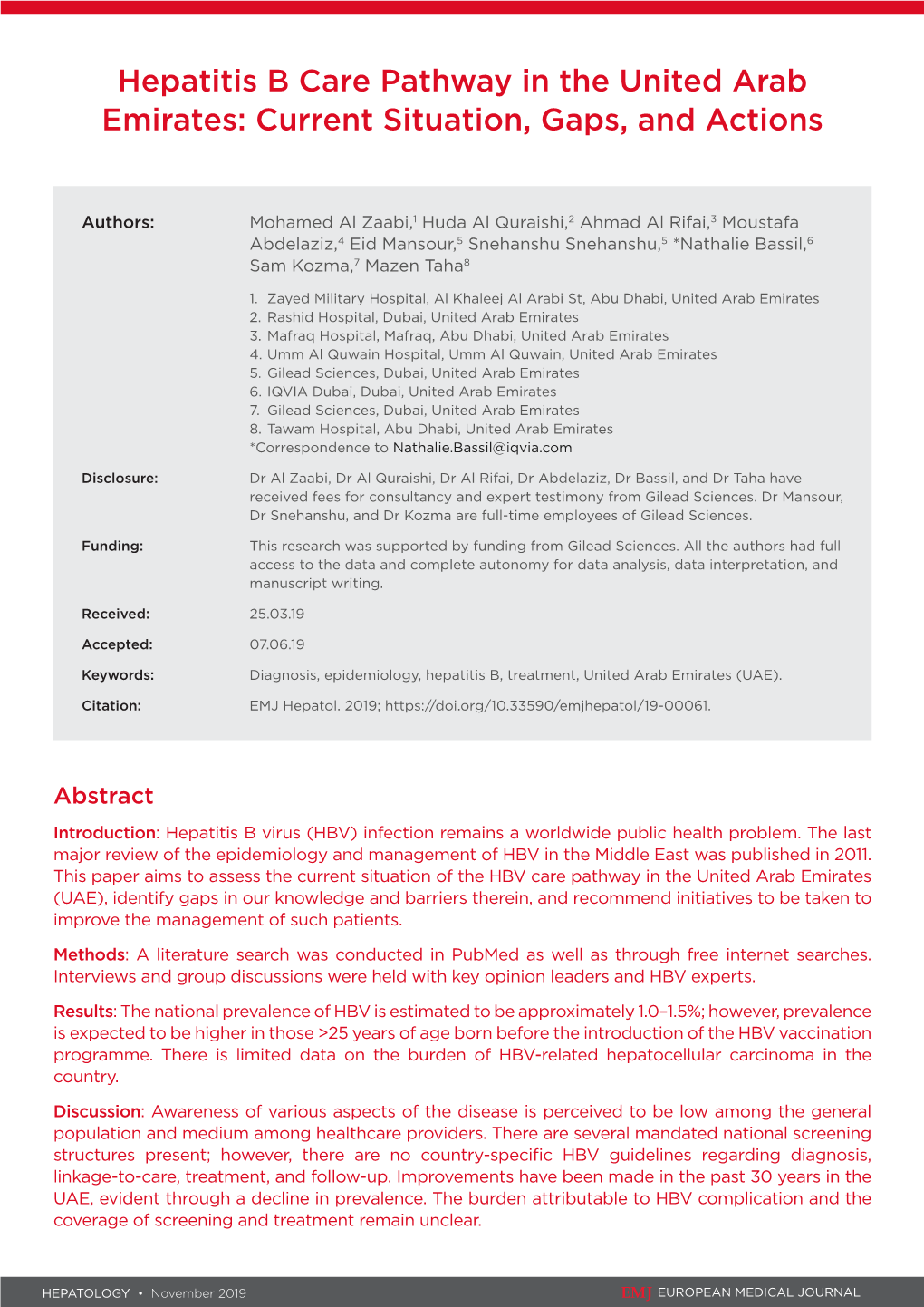Hepatitis B Care Pathway in the United Arab Emirates: Current Situation, Gaps, and Actions
