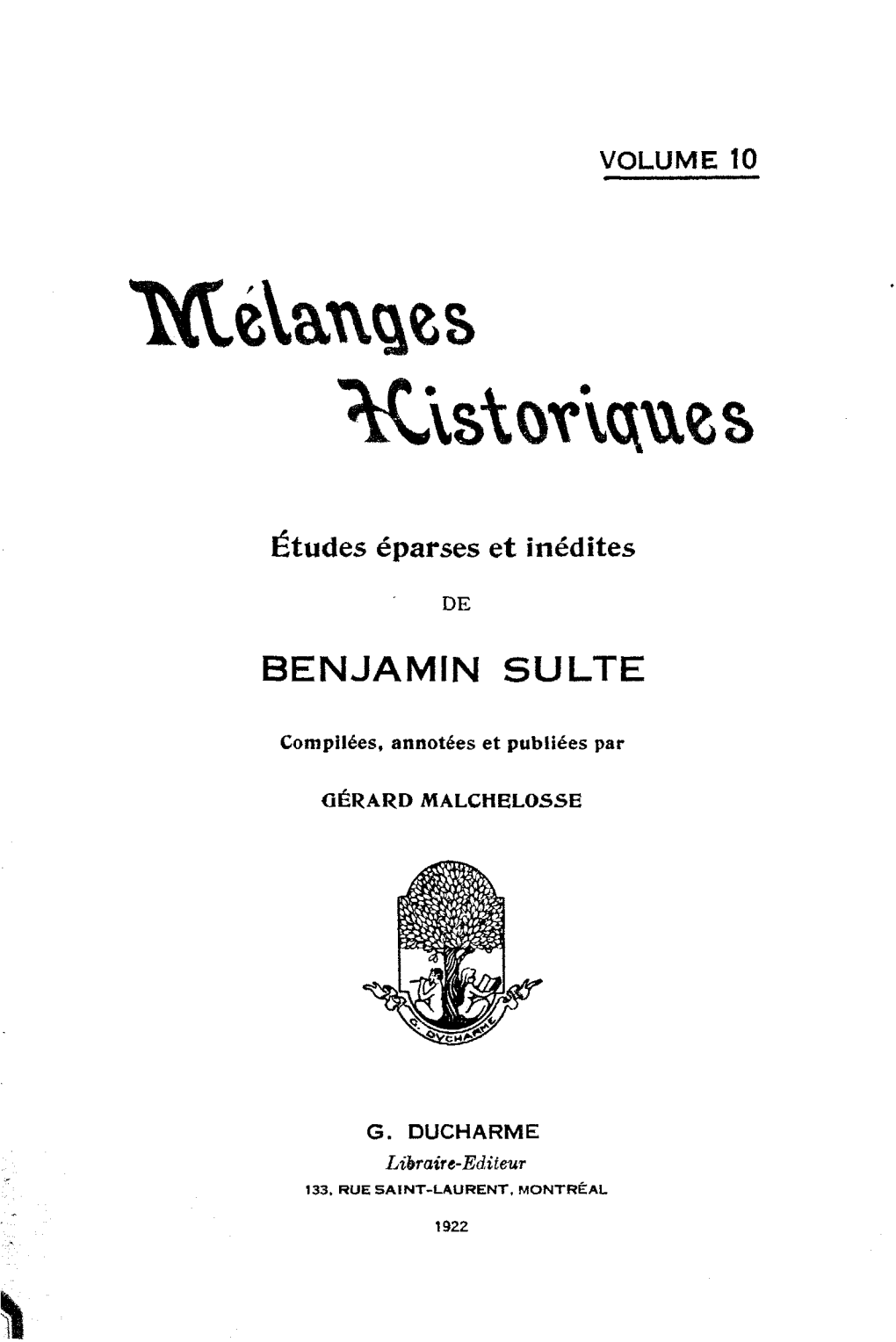 Études Éparses Et Inédites BENJAMIN SULTE