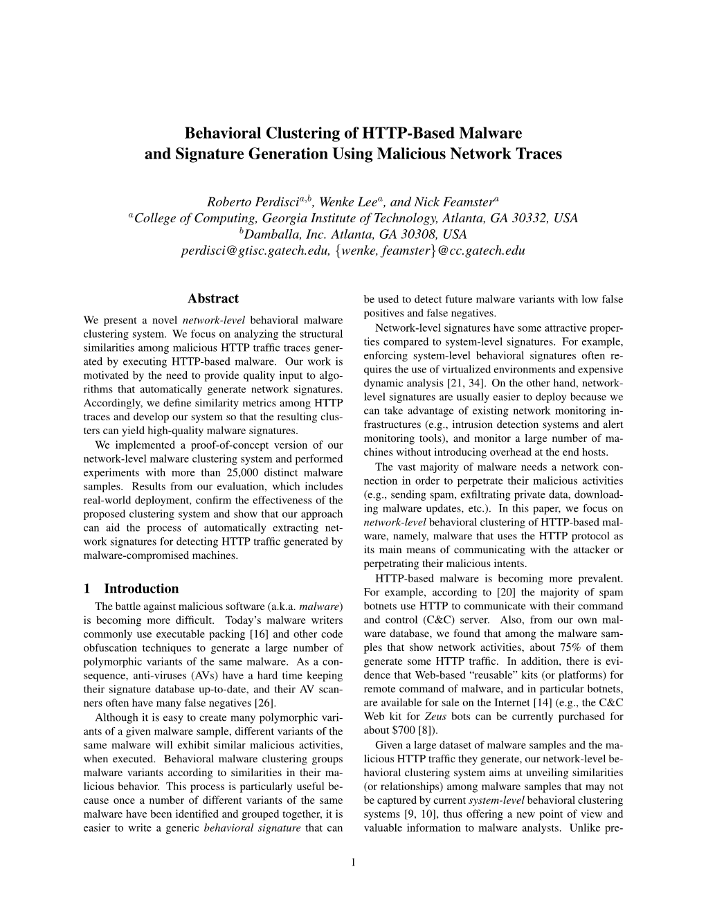 Behavioral Clustering of HTTP-Based Malware and Signature Generation Using Malicious Network Traces