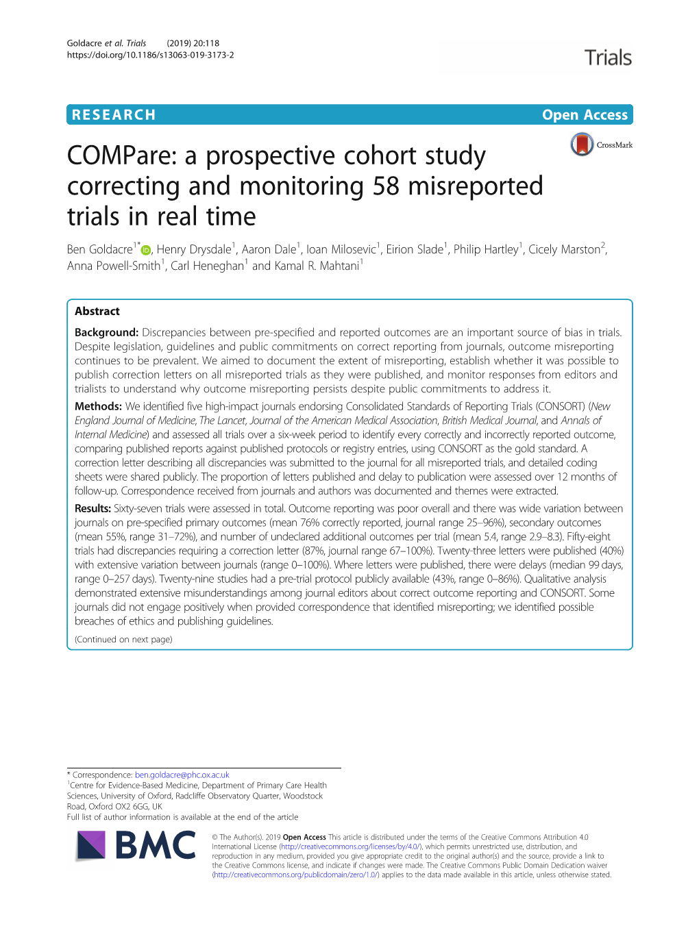 Compare: a Prospective Cohort Study Correcting and Monitoring 58