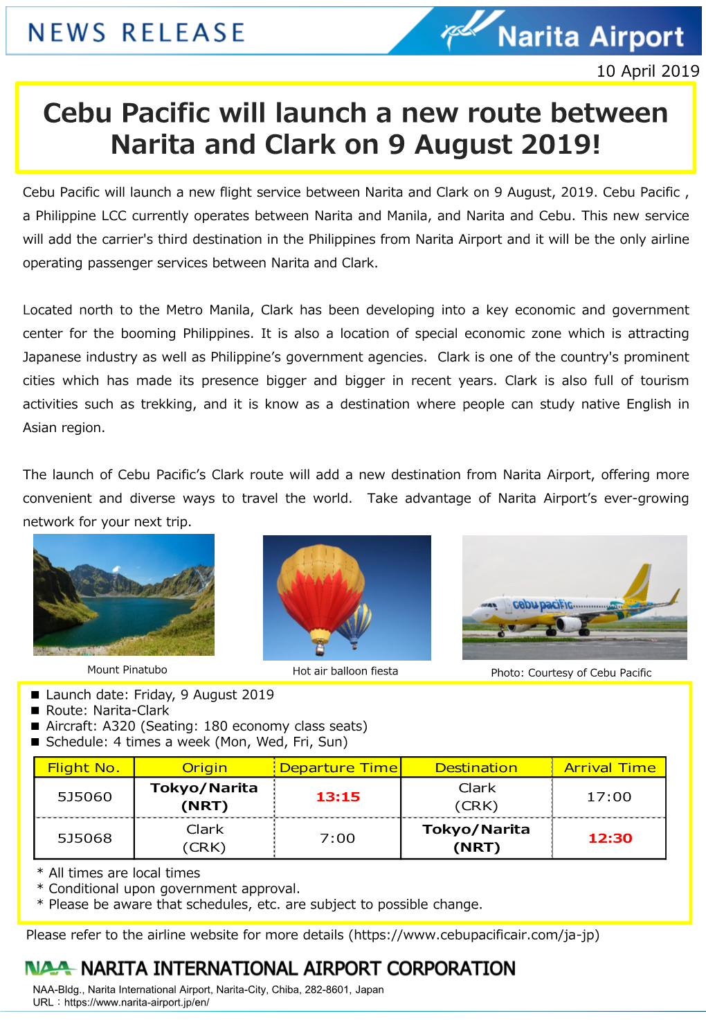 Cebu Pacific Will Launch a New Route Between Narita and Clark on 9 August 2019!