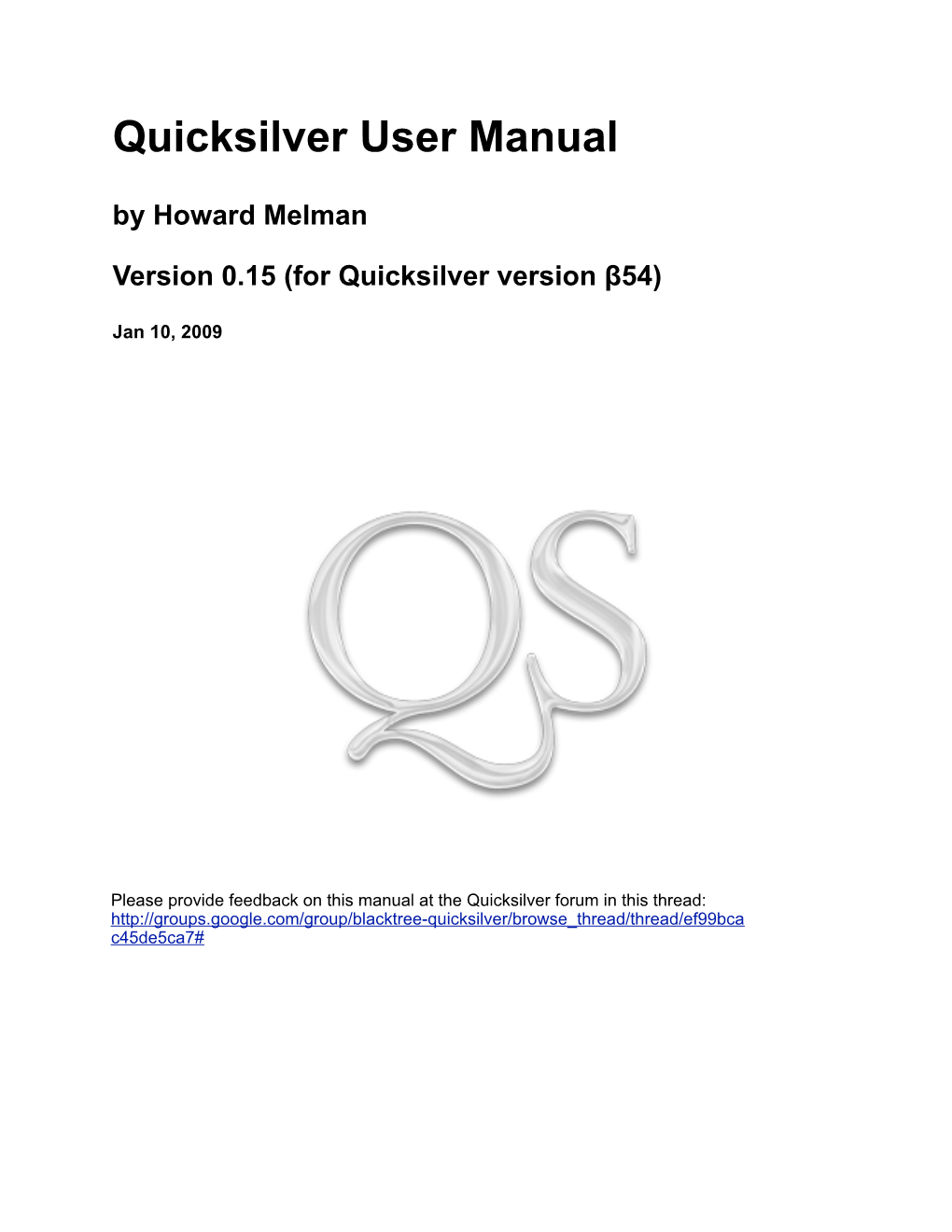Quicksilver User Manual by Howard Melman