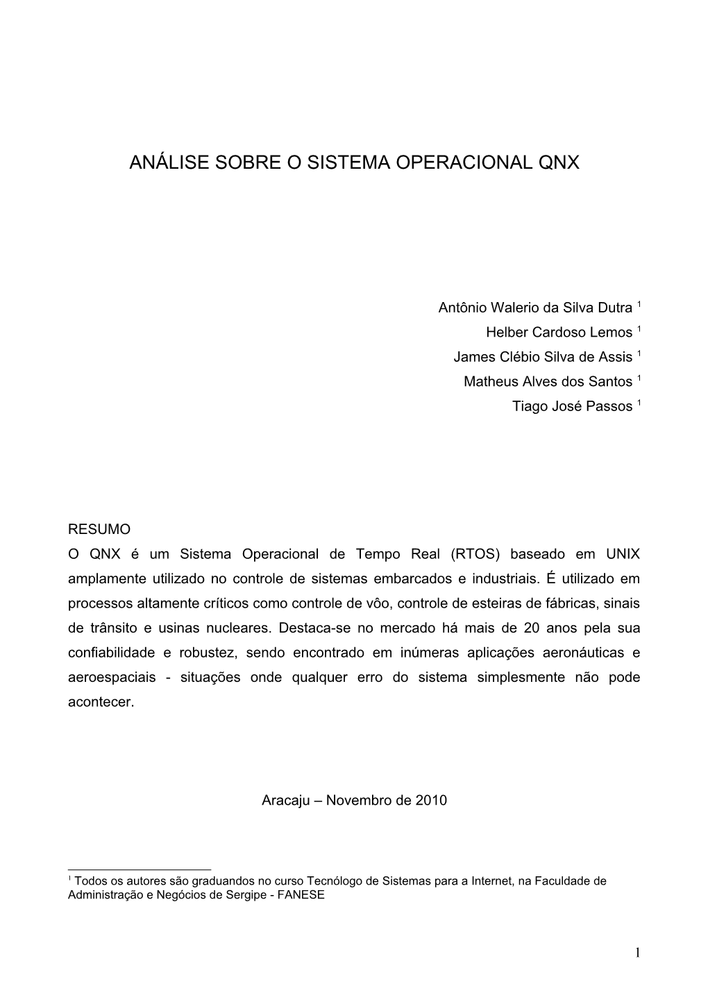 Análise Sobre O Sistema Operacional Qnx