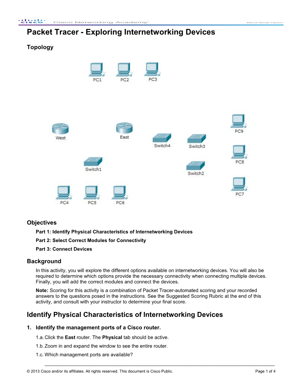 Packet Tracer - Exploring Internetworking Devices