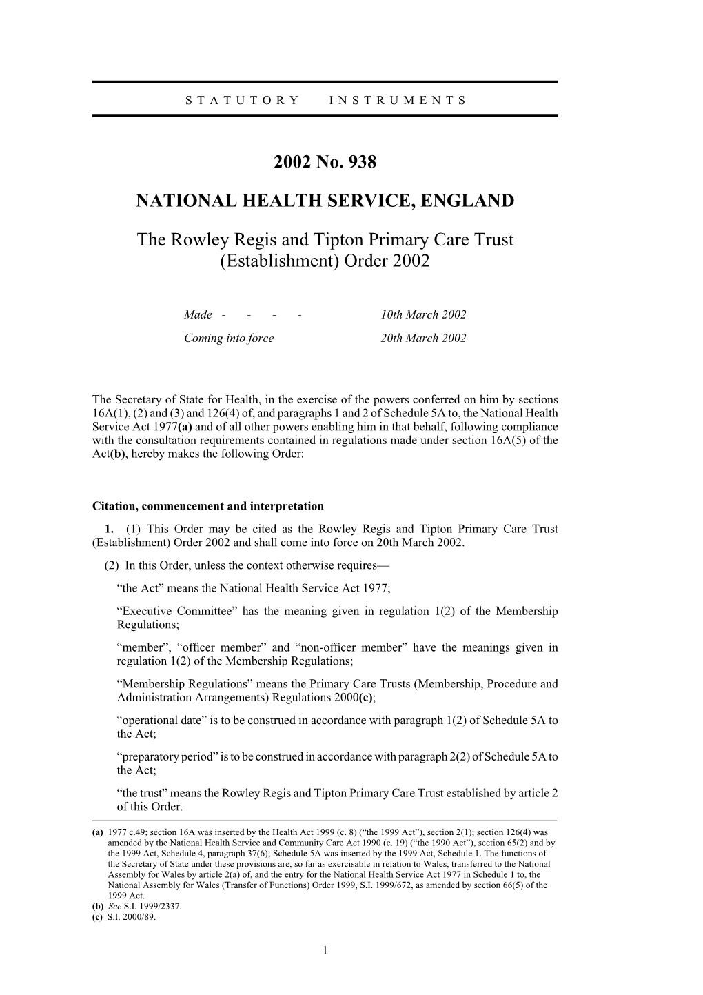 2002 No. 938 NATIONAL HEALTH SERVICE, ENGLAND the Rowley