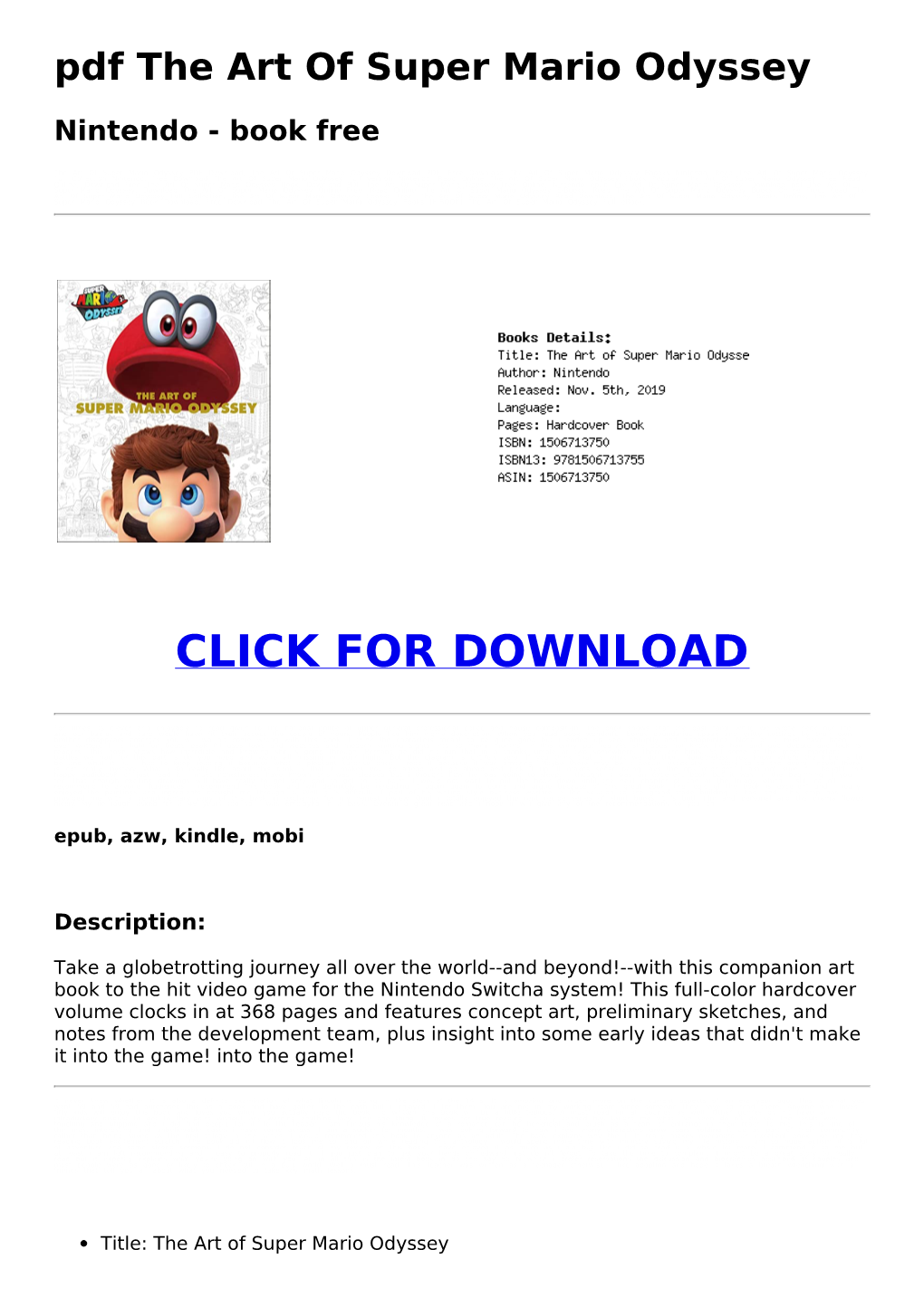 Dc8382c Pdf the Art of Super Mario Odyssey Nintendo
