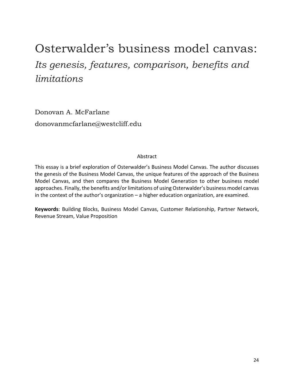 Osterwalder's Business Model Canvas