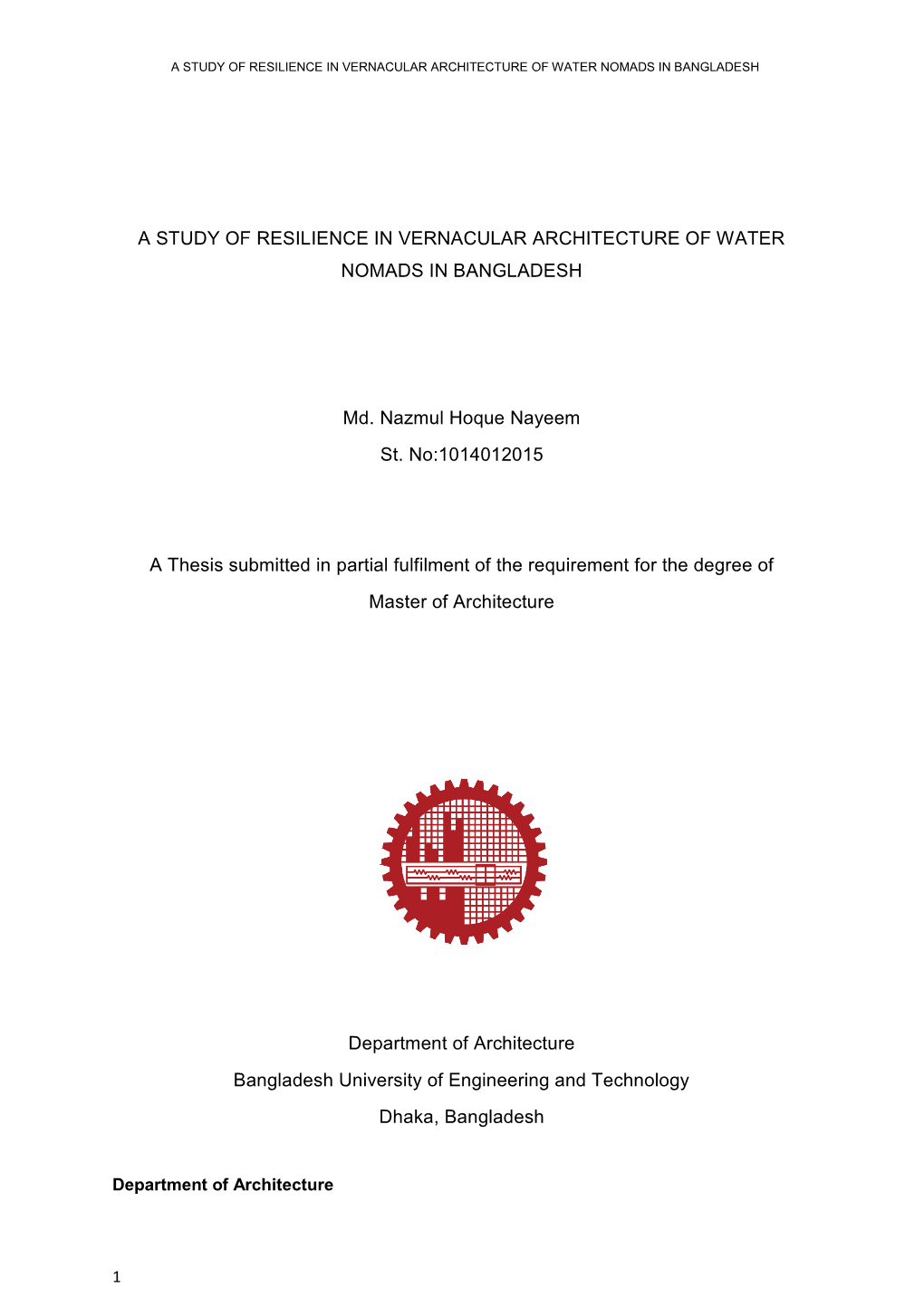 A Study of Resilience in Vernacular Architecture of Water Nomads in Bangladesh