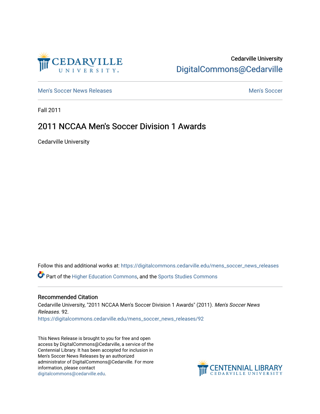 2011 NCCAA Men's Soccer Division 1 Awards