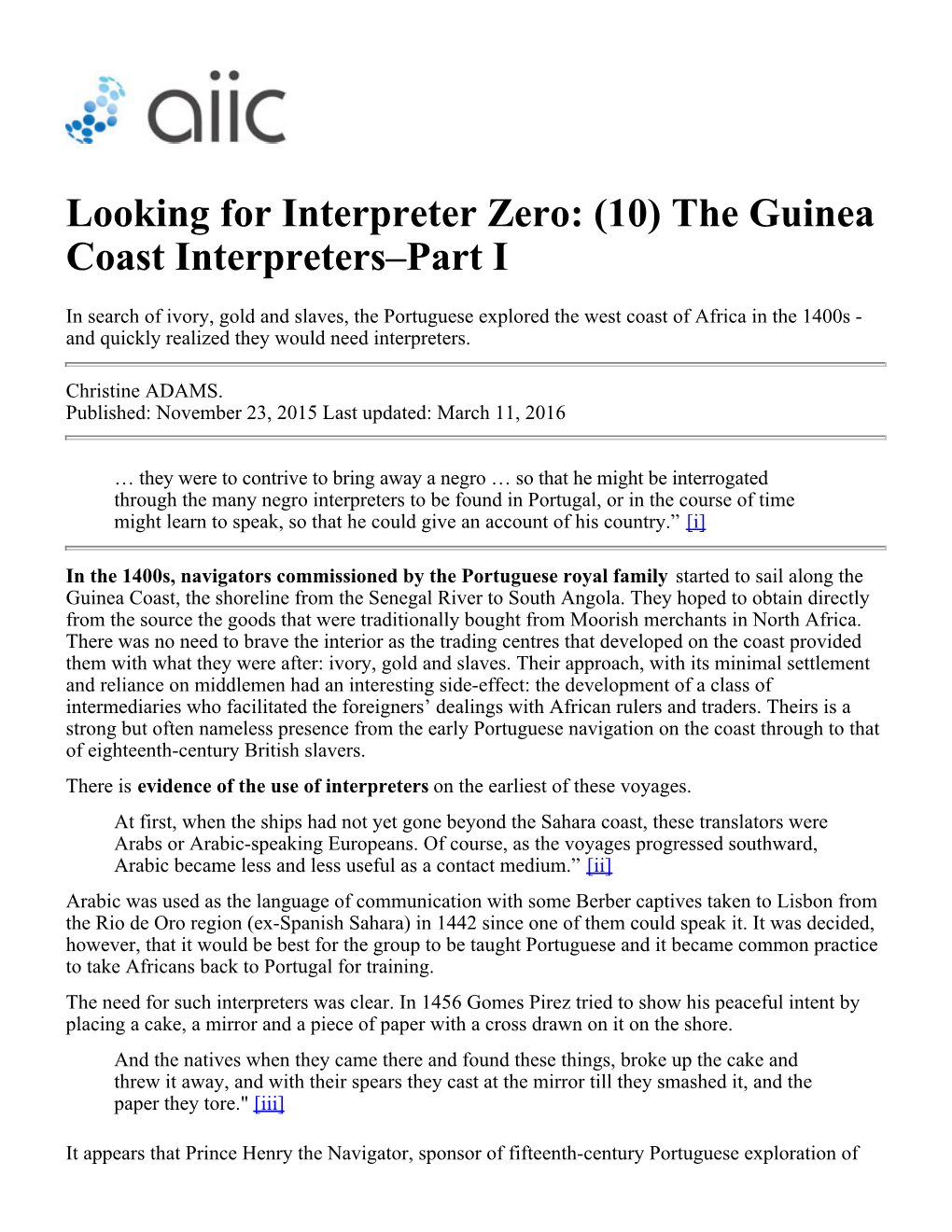 Looking for Interpreter Zero: (10) the Guinea Coast Interpreters–Part I