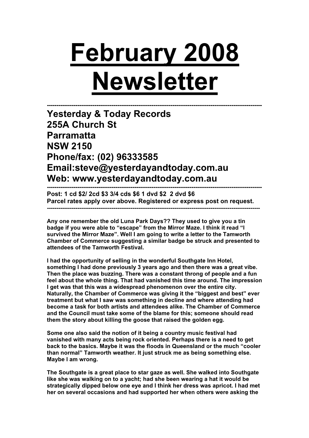 Newsletter, February 2008