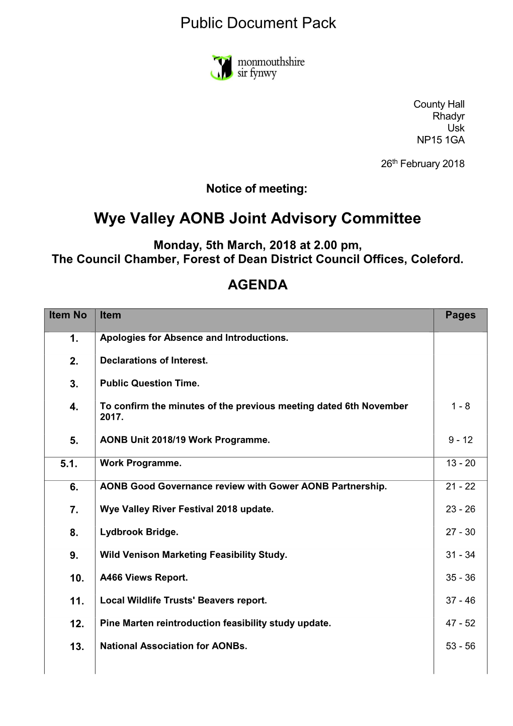 (Public Pack)Agenda Document for Wye Valley AONB Joint Advisory