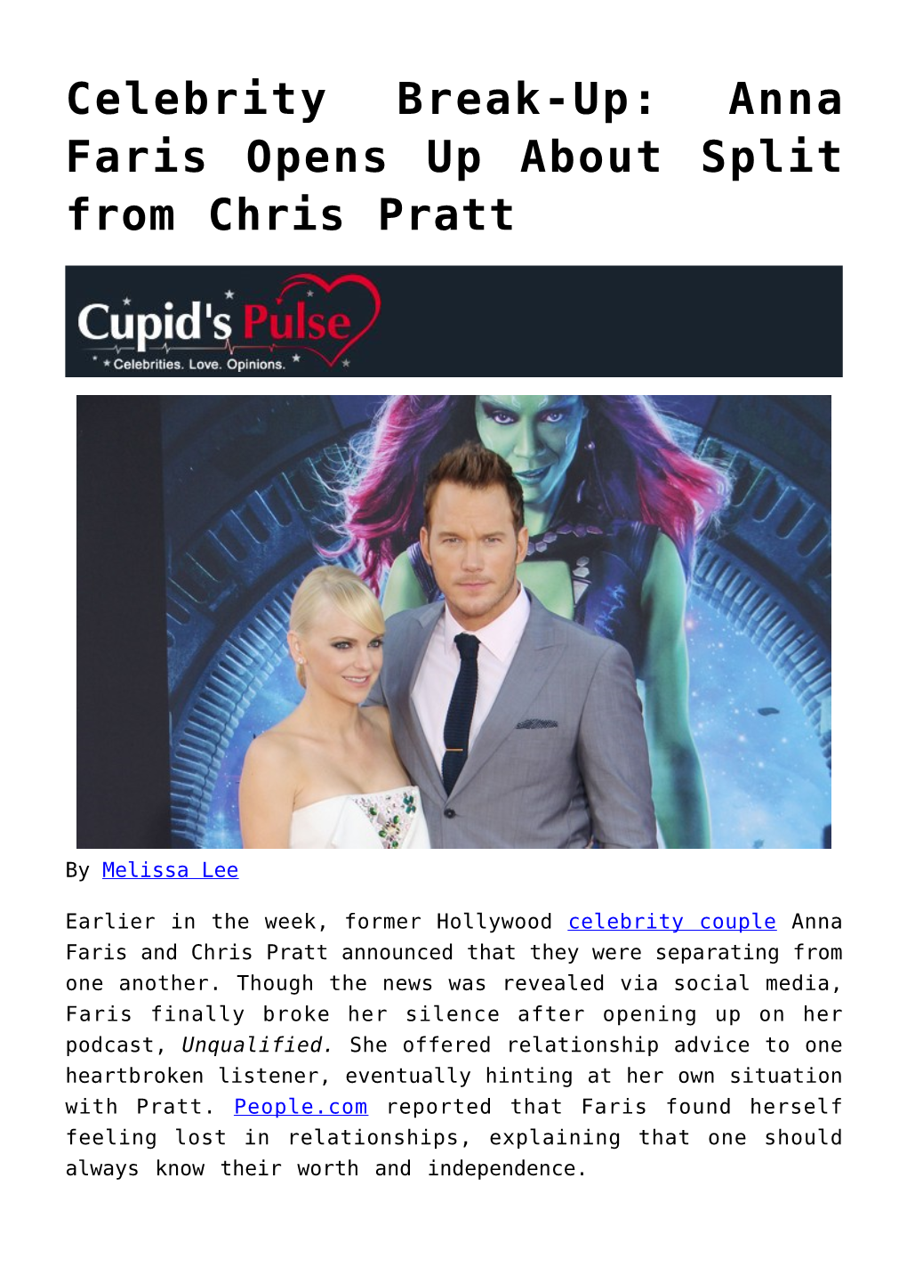 Celebrity Break-Up: Anna Faris Opens up About Split from Chris Pratt