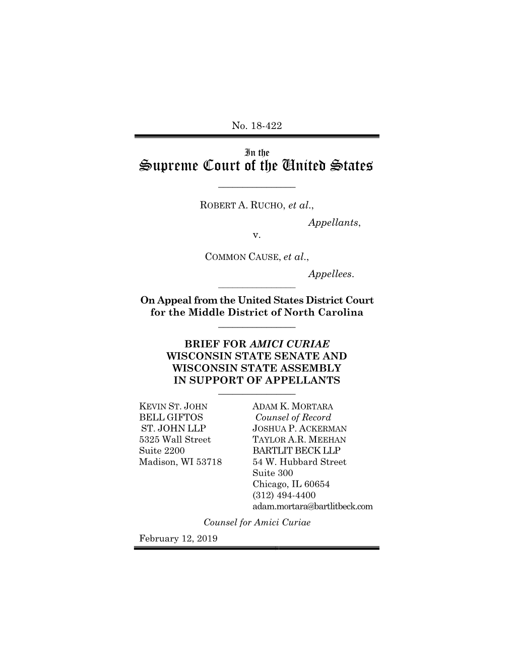 FINAL FINAL WI State Assembly Amicus Brief Merits Rucho