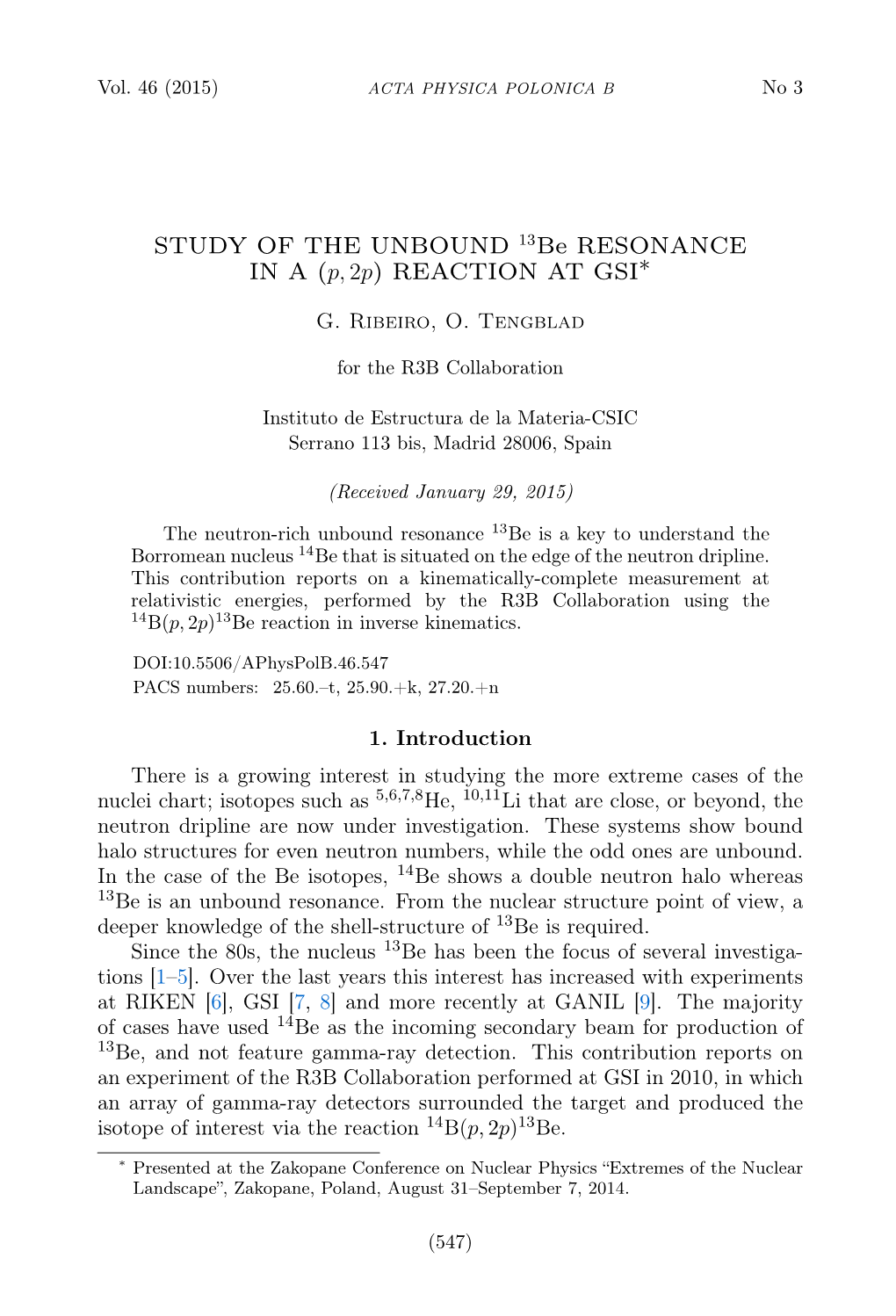 Study of the Unbound 13Be Resonance in a (P,2P) Reaction At