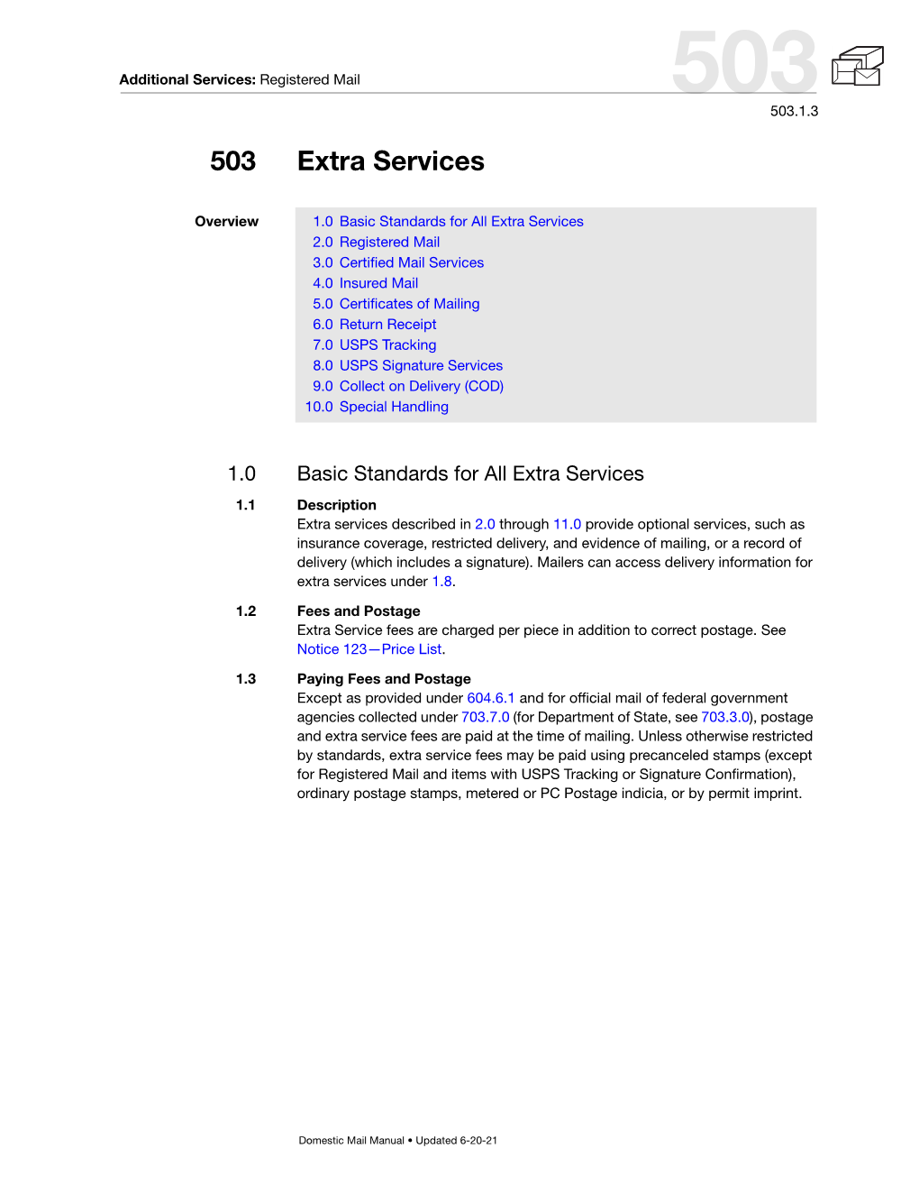 DMM 503 Extra and Additional Services