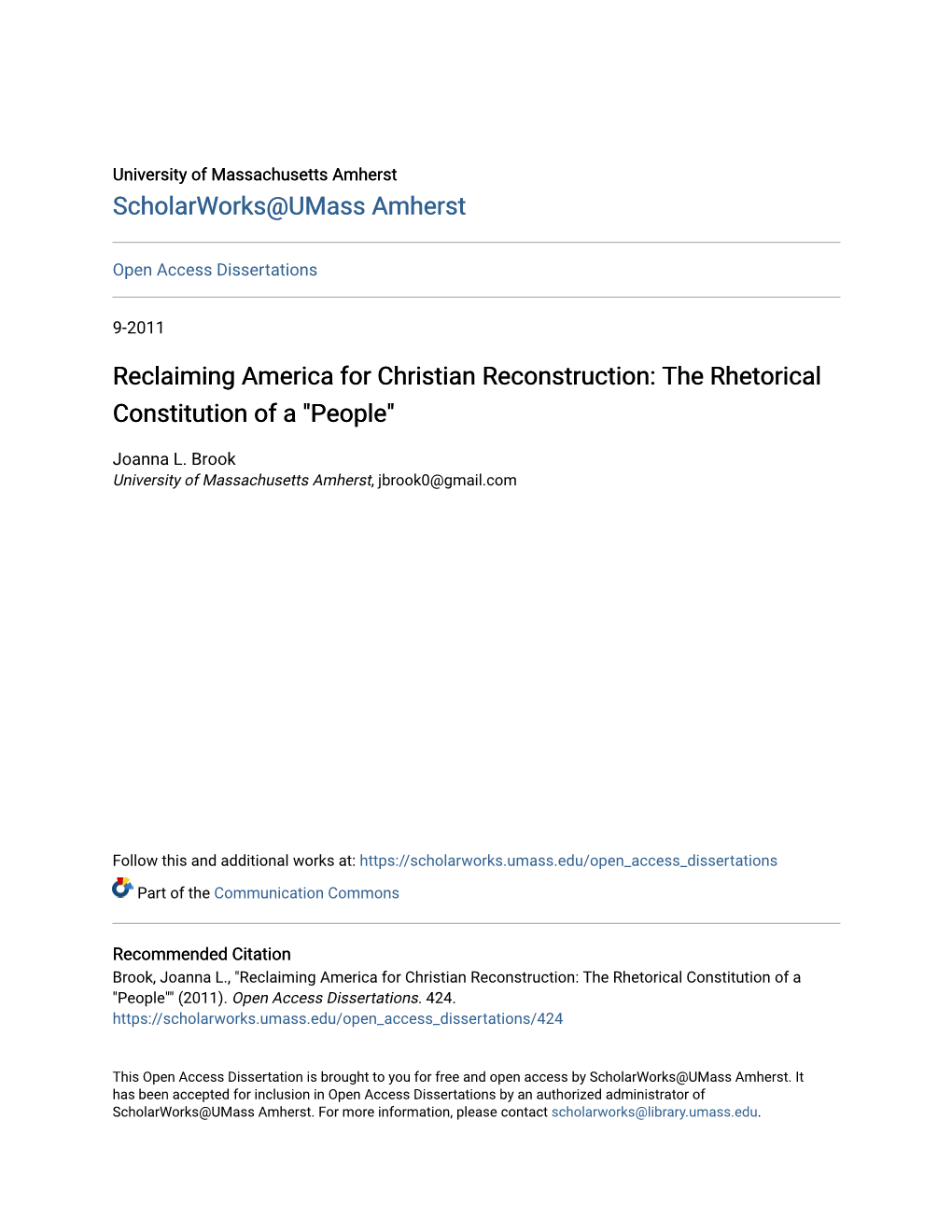 Reclaiming America for Christian Reconstruction: the Rhetorical Constitution of a 