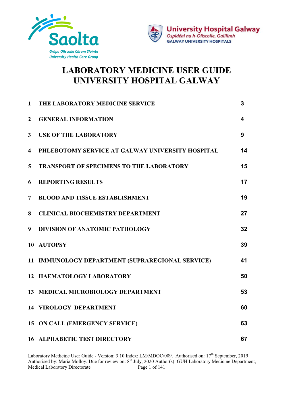 Laboratory Medicine User Guide University Hospital Galway