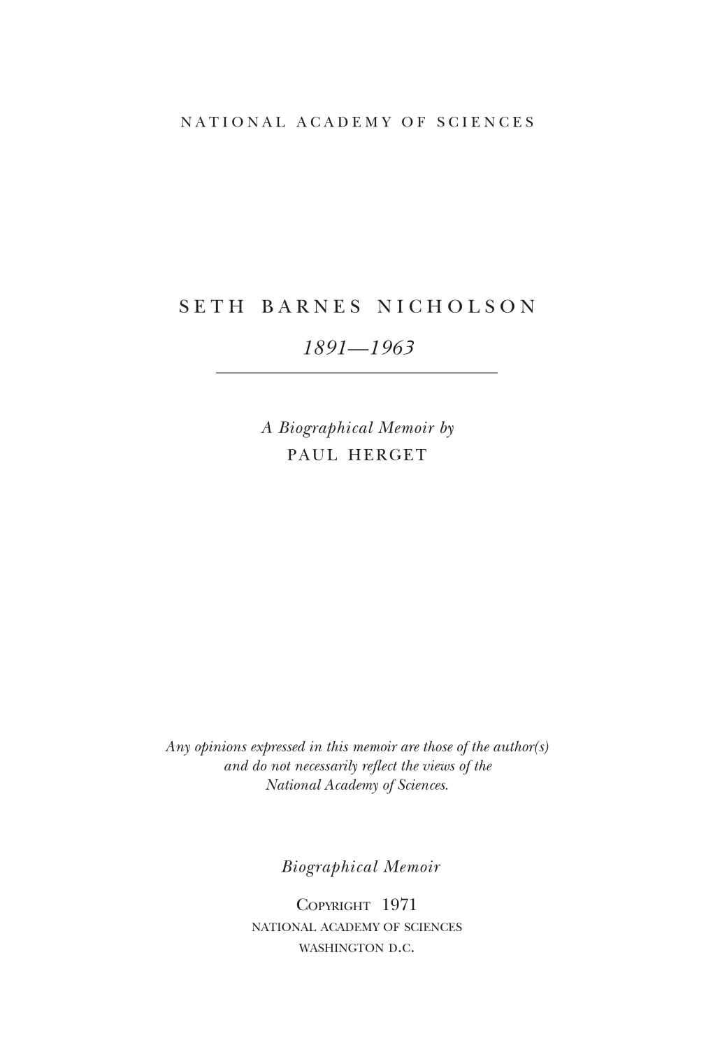 SETH BARNES NICHOLSON November 12,1891-July 2,1963