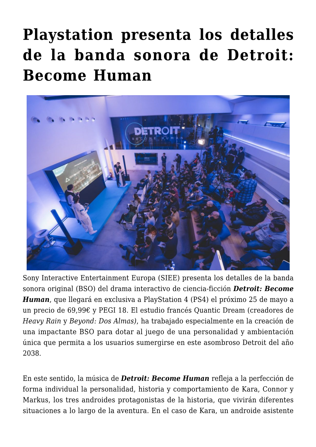 Playstation Presenta Los Detalles De La Banda Sonora De Detroit: Become Human