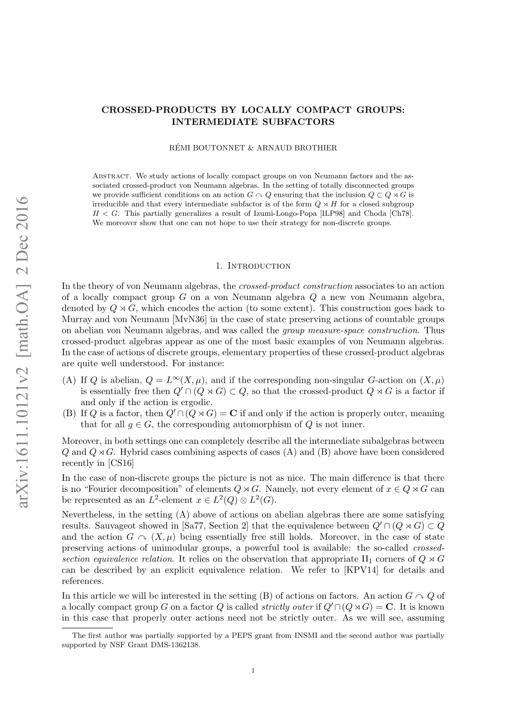 Crossed-Products by Locally Compact Groups: Intermediate Subfactors