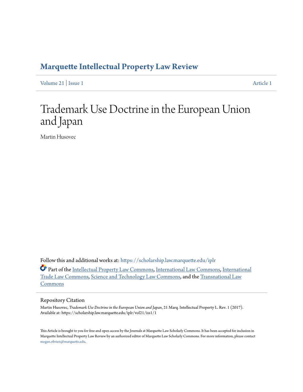 Trademark Use Doctrine in the European Union and Japan Martin Husovec