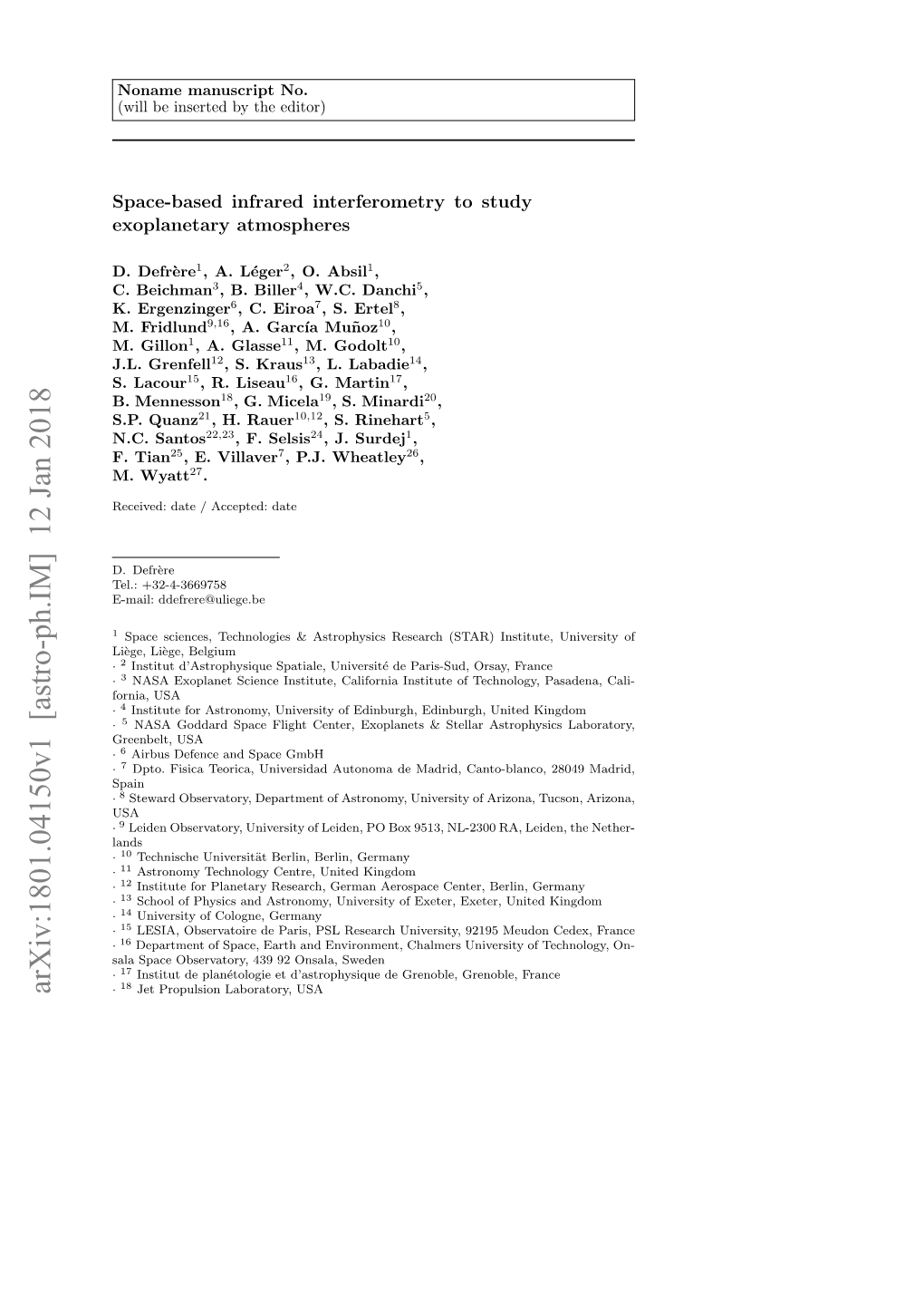 Arxiv:1801.04150V1 [Astro-Ph.IM] 12 Jan 2018 · Jet Propulsion Laboratory, USA 2 Defr`Ereet Al